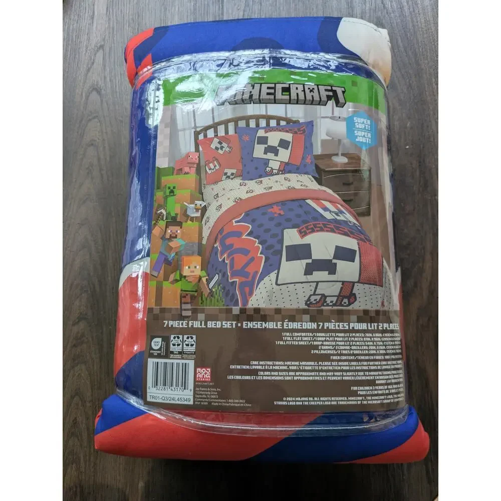 NEW Jay Franco Minecraft Creeper Full Double Comforter Set 7 Piece Bedding Set